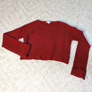 Newbury Kustom Dark Red Knit Pullover Cropped Sweater Extra Long Sleeves, L